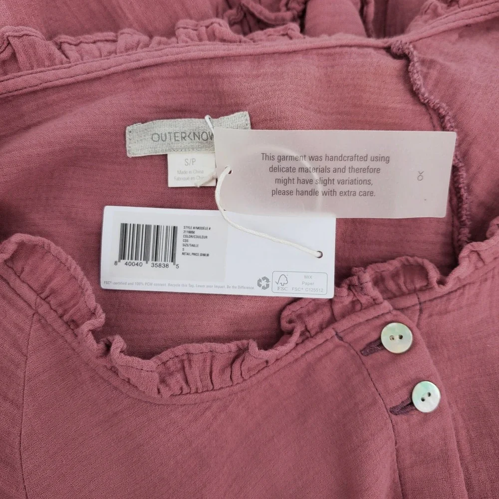 Outerknown‎ Small Odyssey Boho Gauze Maxi Dress 100% Organic Cotton Mauve Pink